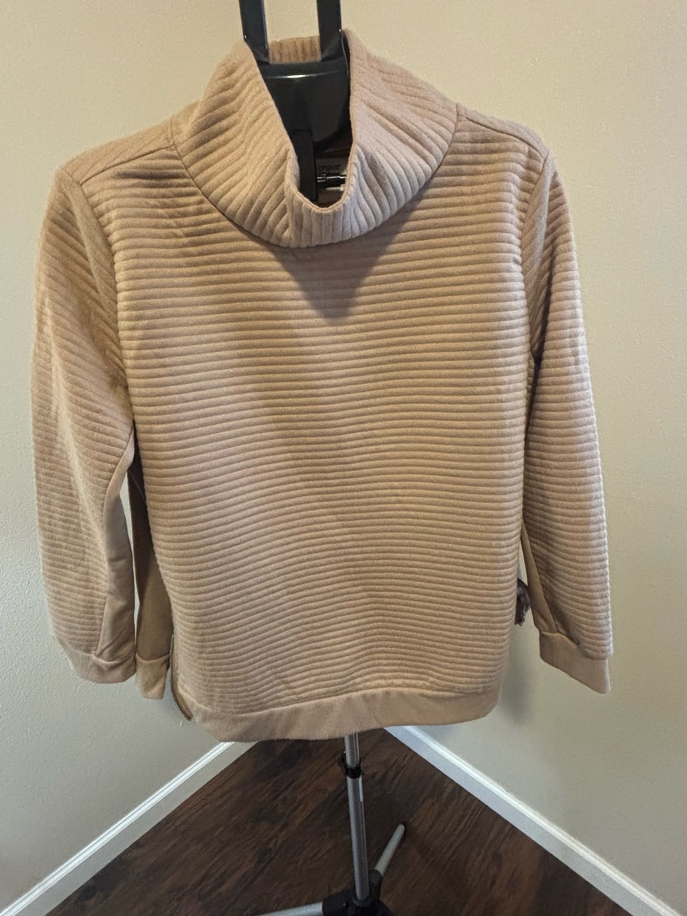 The Sweatshirt Project Ribbed Funnel Neck Pullover Top XL Tan Beige Cowl Neck